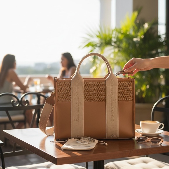 Tommy Bahama Handbags - Tommy Bahama Woven Tote Bag + Silver Bangles Gift Set Resort Chic